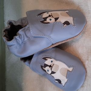 Robeez Soft Sole Baby Shoes 100% Leather Fun Cute Dog Blue Tail Wagger  NIB